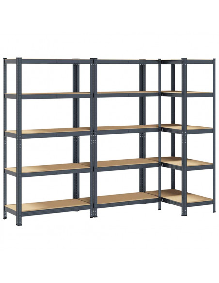 Scaffali Resistenti 5 Ripiani 3pz Antracite Acciaio&Multistrato