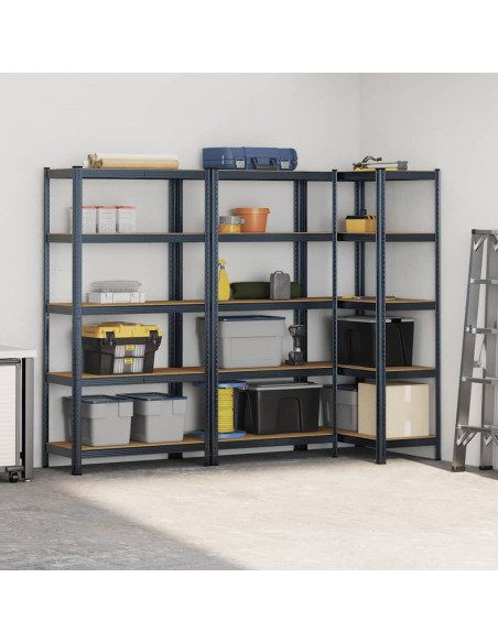 Scaffali Resistenti 5 Ripiani 3pz Antracite Acciaio&Multistrato