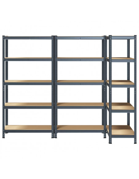 Scaffali Resistenti 5 Ripiani 3pz Antracite Acciaio&Multistrato