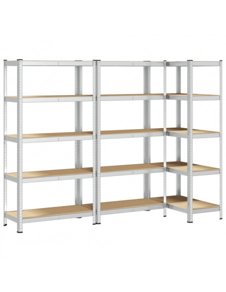 Scaffali Resistenti 5 Ripiani 3pz Argento Acciaio e Multistrato