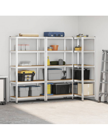 Scaffali Resistenti 5 Ripiani 3pz Argento Acciaio e Multistrato