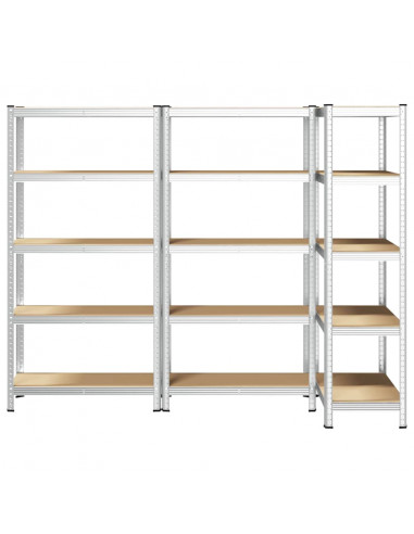 Scaffali Resistenti 5 Ripiani 3pz Argento Acciaio e Multistrato