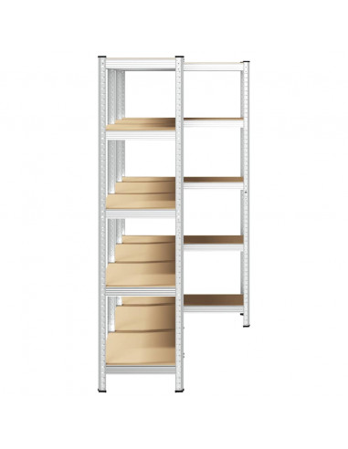 Scaffali Resistenti 5 Ripiani 3pz Argento Acciaio e Multistrato