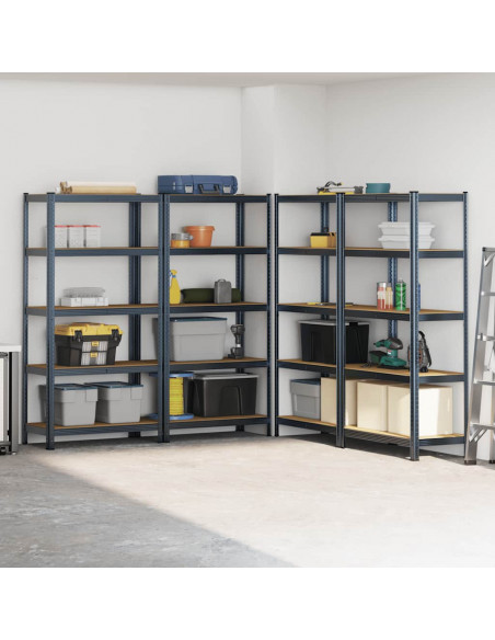 Scaffali Resistenti 5 Ripiani 4pz Antracite Acciaio&Multistrato