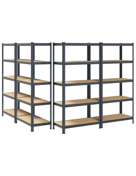 Scaffali Resistenti 5 Ripiani 4pz Antracite Acciaio&Multistrato