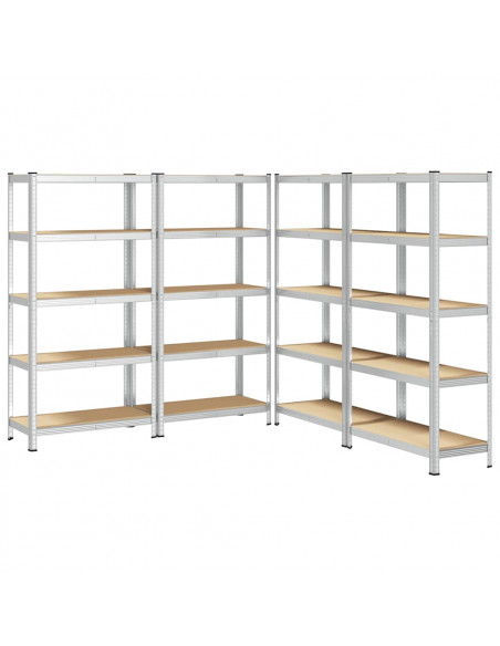 Scaffali Resistenti 5 Ripiani 4pz Argento Acciaio e Multistrato