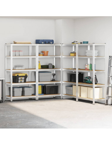 Scaffali Resistenti 5 Ripiani 4pz Argento Acciaio e Multistrato
