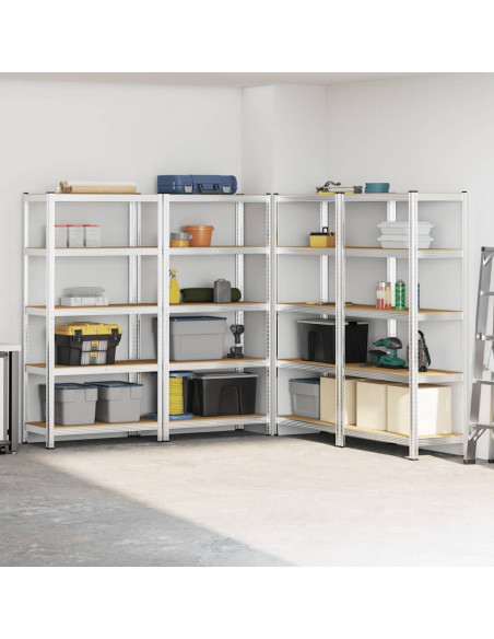 Scaffali Resistenti 5 Ripiani 4pz Argento Acciaio e Multistrato