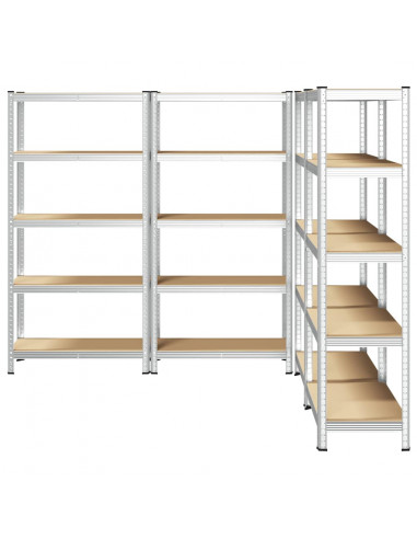 Scaffali Resistenti 5 Ripiani 4pz Argento Acciaio e Multistrato
