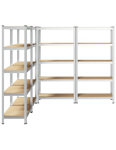 Scaffali Resistenti 5 Ripiani 4pz Argento Acciaio e Multistrato