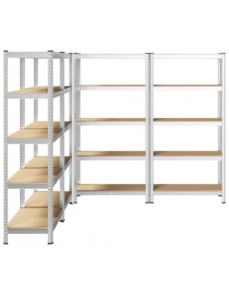 Scaffali Resistenti 5 Ripiani 4pz Argento Acciaio e Multistrato