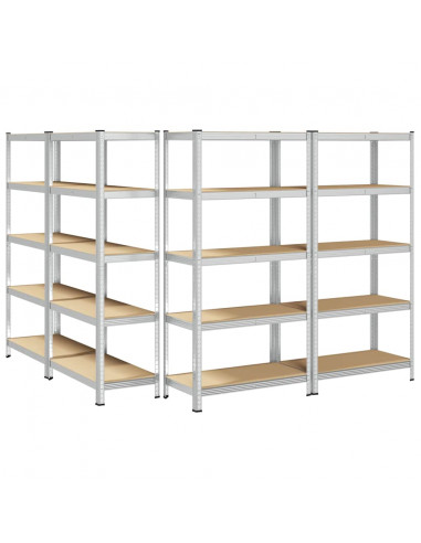 Scaffali Resistenti 5 Ripiani 4pz Argento Acciaio e Multistrato