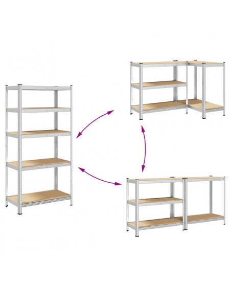 Scaffali Resistenti 5 Strati 2 pz Argento Acciaio e Multistrato