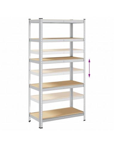 Scaffali Resistenti 5 Strati 2 pz Argento Acciaio e Multistrato