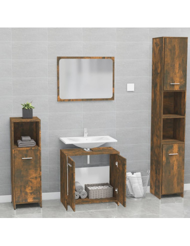 Set di Mobili da Bagno Rovere Fumo in Legno Multistrato