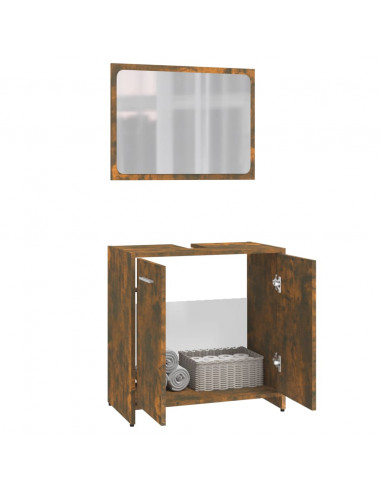 Set di Mobili da Bagno Rovere Fumo in Legno Multistrato