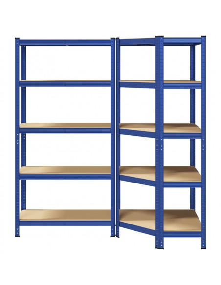 Set di Scaffali 2pz a 5 Ripiani Blu Acciaio e Legno Multistrato