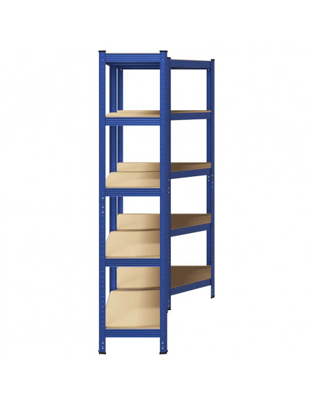 Set di Scaffali 2pz a 5 Ripiani Blu Acciaio e Legno Multistrato