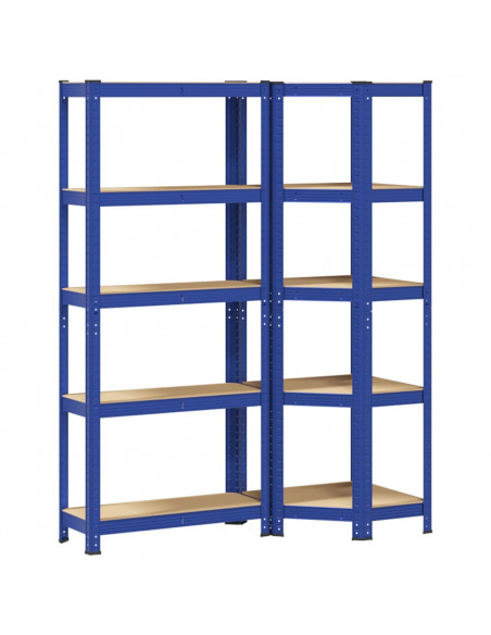Set di Scaffali 2pz a 5 Ripiani Blu Acciaio e Legno Multistrato