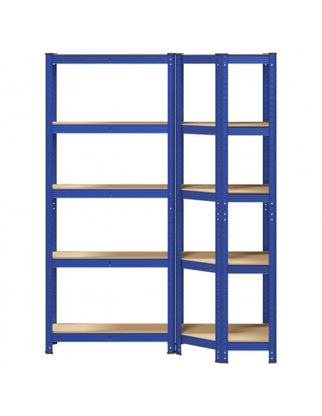Set di Scaffali 2pz a 5 Ripiani Blu Acciaio e Legno Multistrato