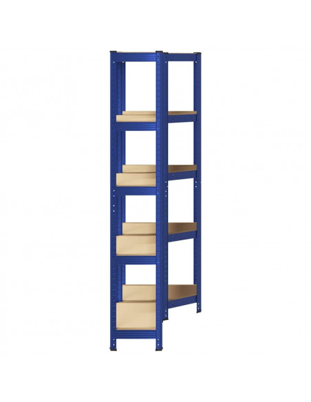 Set di Scaffali 2pz a 5 Ripiani Blu Acciaio e Legno Multistrato