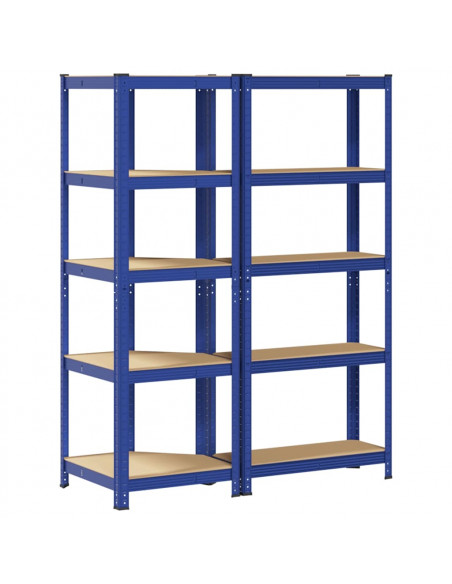 Set di Scaffali 2pz a 5 Ripiani Blu Acciaio e Legno Multistrato