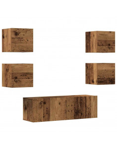 Set Mobile TV 5 pz Montato a Parete Legno Antico in Truciolato