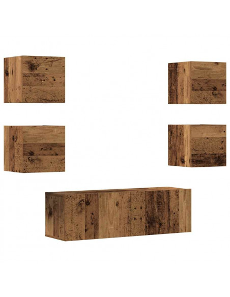 Set Mobile TV 5 pz Montato a Parete Legno Antico in Truciolato