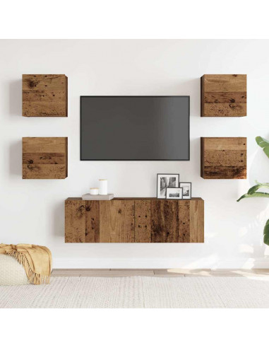 Set Mobile TV 5 pz Montato a Parete Legno Antico in Truciolato