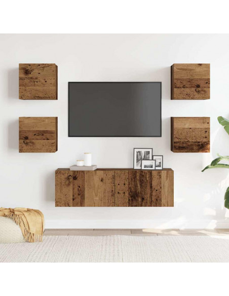 Set Mobile TV 5 pz Montato a Parete Legno Antico in Truciolato