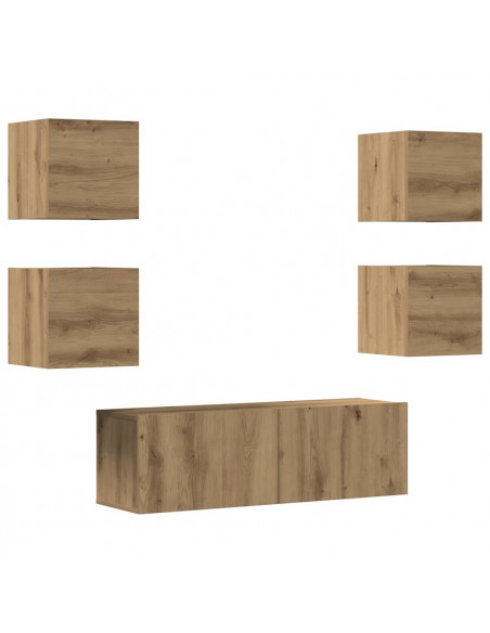 Set Mobile TV 5 pz Montato a Parete Rovere in Legno Multistrato