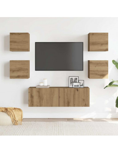 Set Mobile TV 5 pz Montato a Parete Rovere in Legno Multistrato