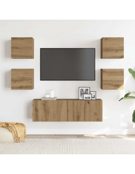 Set Mobile TV 5 pz Montato a Parete Rovere in Legno Multistrato