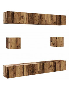 Set Mobile TV 6 pz Montato a Parete Legno Antico in Truciolato