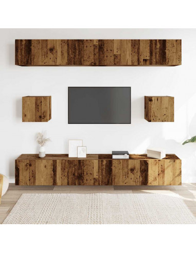 Set Mobile TV 6 pz Montato a Parete Legno Antico in Truciolato