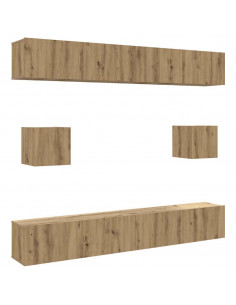 Set Mobile TV 6 pz Montato a Parete Rovere in Legno Multistrato