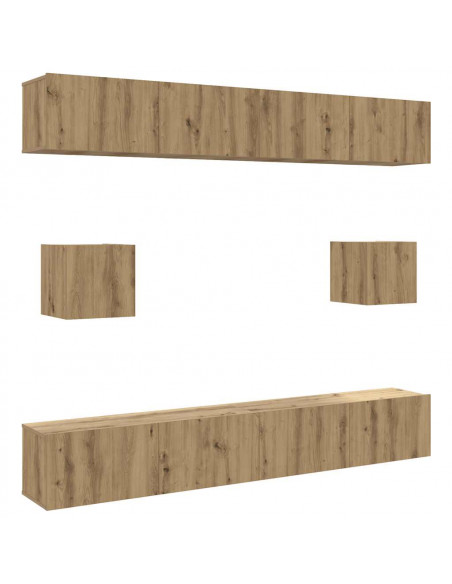 Set Mobile TV 6 pz Montato a Parete Rovere in Legno Multistrato