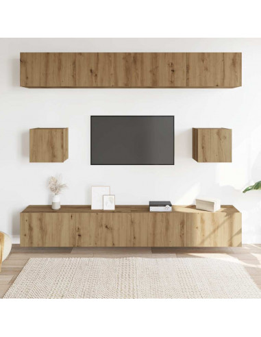 Set Mobile TV 6 pz Montato a Parete Rovere in Legno Multistrato