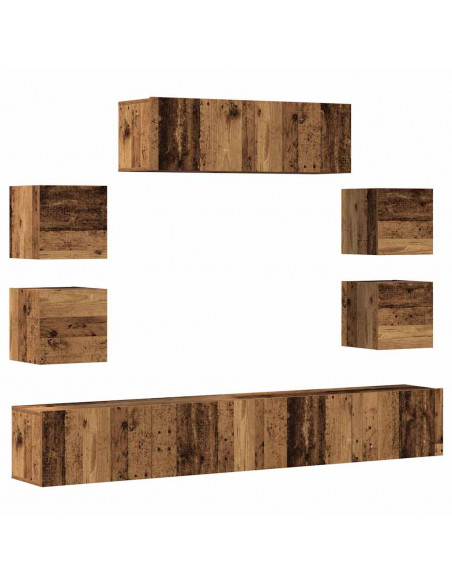 Set Mobile TV 7 pz Montato a Parete Legno Antico in Truciolato