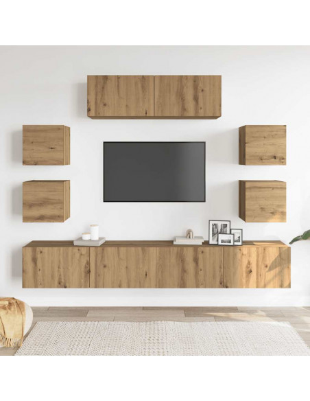 Set Mobile TV 7 pz Montato a Parete Rovere in Legno Multistrato