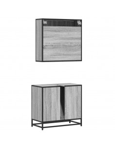 Set Mobili da Bagno 2 pz Grigio Sonoma in Legno Multistrato