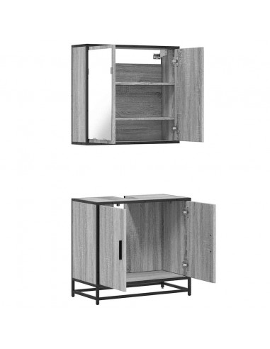 Set Mobili da Bagno 2 pz Grigio Sonoma in Legno Multistrato