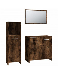 Set Mobili da Bagno 3 pz Rovere Fumo in Legno Multistrato