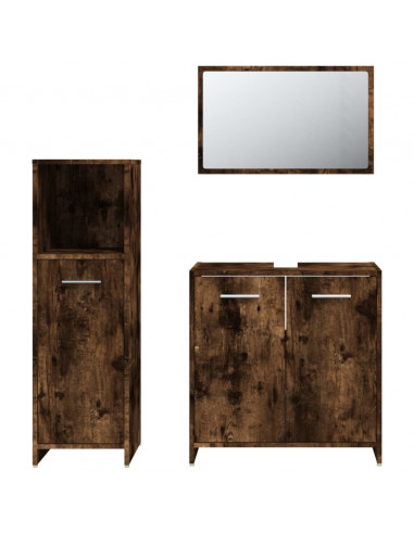 Set Mobili da Bagno 3 pz Rovere Fumo in Legno Multistrato