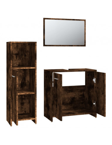 Set Mobili da Bagno 3 pz Rovere Fumo in Legno Multistrato