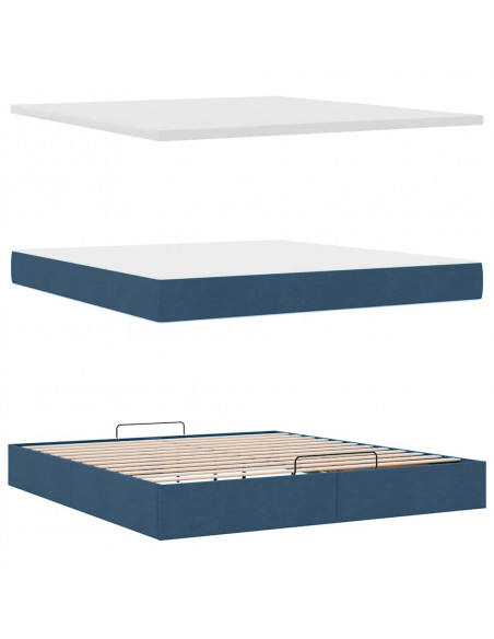 Struttura Letto Pouf con Materasso Blu 180x200cm in Tessuto
