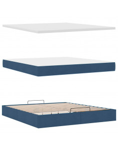 Struttura Letto Pouf con Materasso Blu 180x200cm in Tessuto
