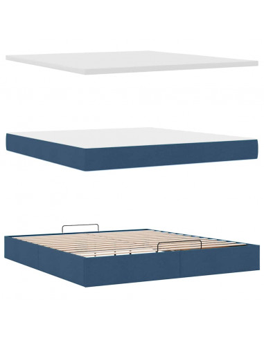 Struttura Letto Pouf con Materasso Blu 180x200cm in Tessuto
