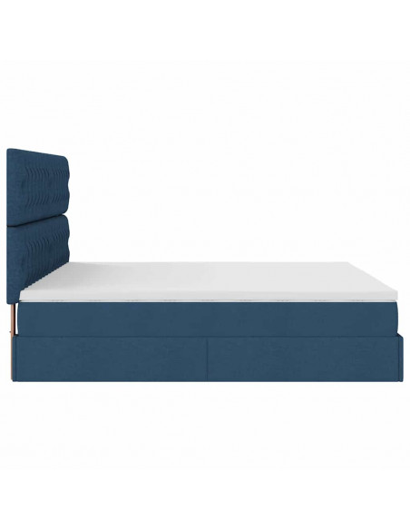 Struttura Letto Pouf con Materasso Blu 160x200 cm in Tessuto