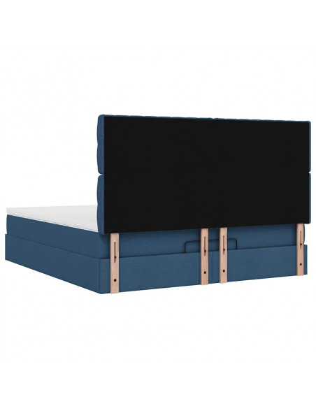 Struttura Letto Pouf con Materasso Blu 160x200 cm in Tessuto